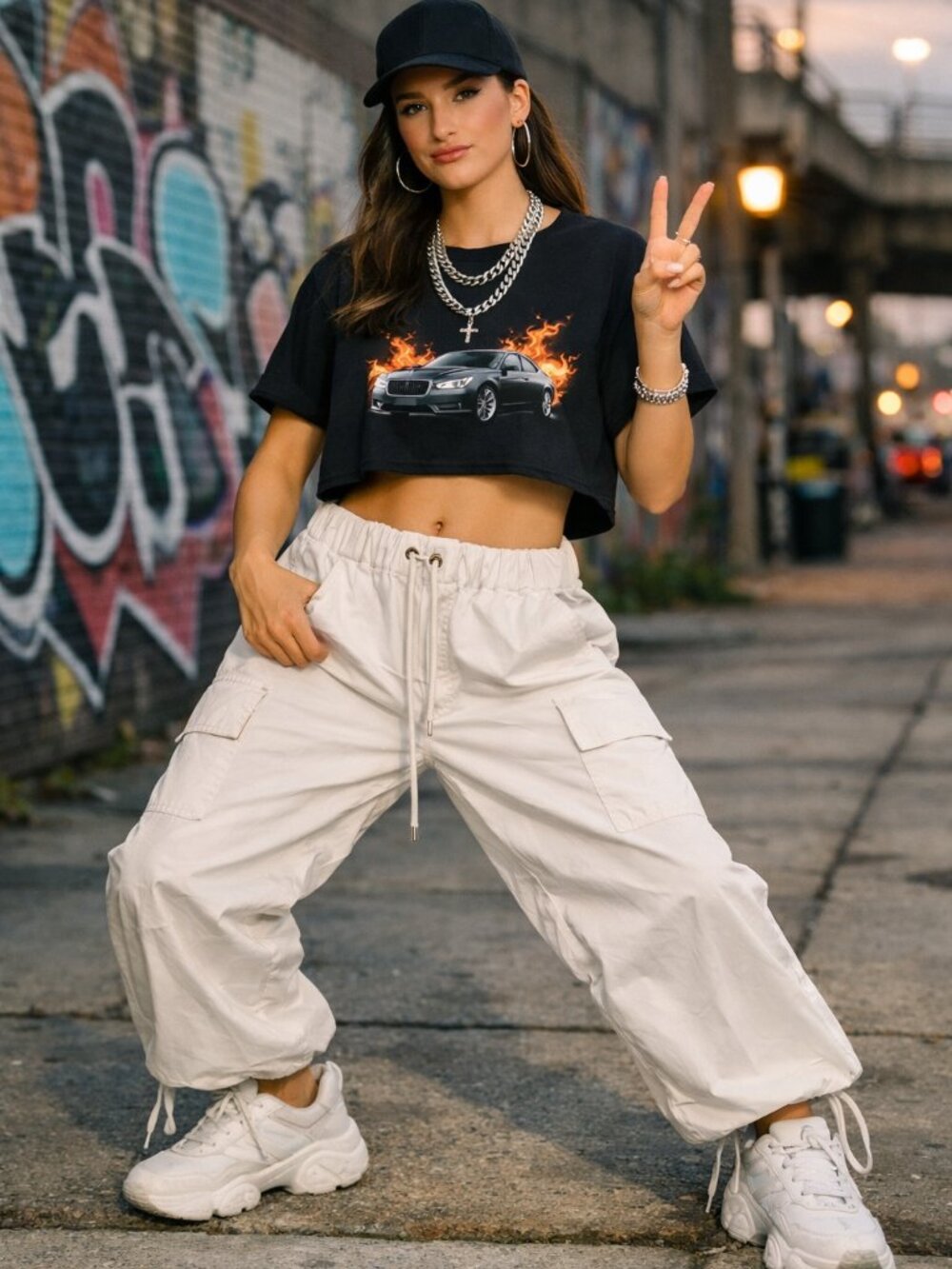 SHEIN White Cargo Drawstring Pants